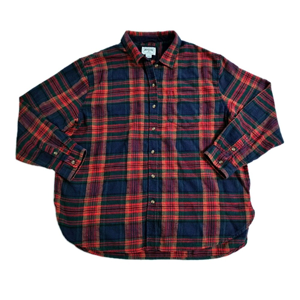 American Eagle Men's Large Flannel Shirt Slim Lumberjack Red Tartan Check Plaid